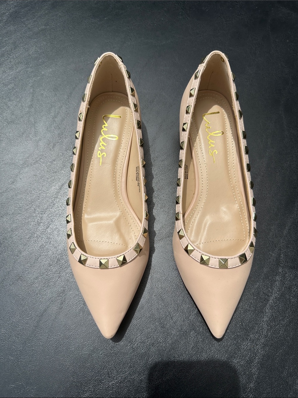 Lulus Adelyn Nude Studded Pointed Toe Flats – Size 7